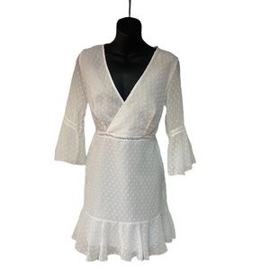 SHEIN White Swiss Dot A-line Bell-sleeve Cottagecore Dress Size 4